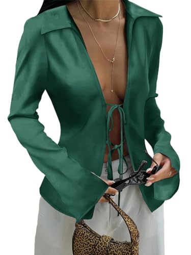 Cicy Bell Womens Sexy Tie Front Shirts Deep V Neck...