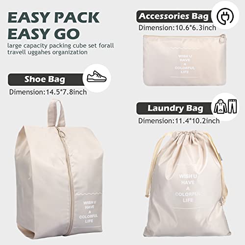Chumia 21 Set Packing Cubes Back to School Travel Clothes Luggage Suitcases Organizer Trip College Dorm Toiletry Shoes Bag(Beige, Gray, Lake Blue)3