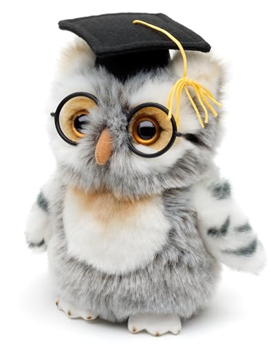 Uni-Toys - Búho (Gris-Blanco) con Sombrero de Doctor y Gafas -