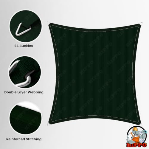 Image of HIPPO Shade Sail 9.5 Feet x 10 Feet Sun Shade 98% UV Block for Canopy Cover, Outdoor Patio, Garden, Pergola, Balcony Tent (Forest Green)