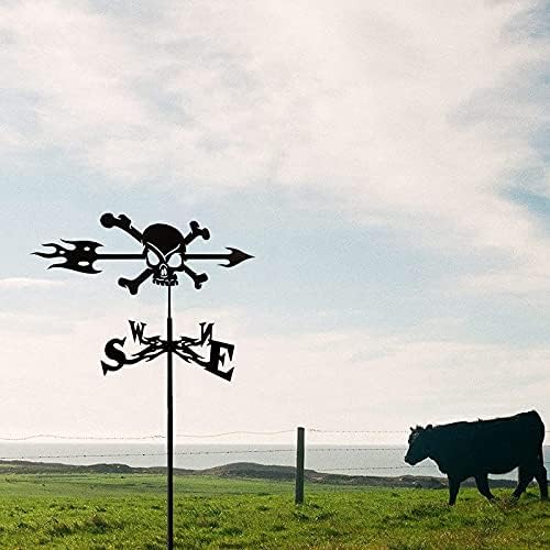 Weather Vane Weathervane Skull Shape Metal Weathervane with Wind Direction Indicator,Farmhouse Weather Vane Roof Mount,Wind Direction Indicator Kit Outdoor Metal Bracket Weather Vane