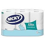 Nicky Elite - 12 Rotoli di Carta Igienica, 170 Soffici Fogli a 3 Veli, Morbida e Resistente a Contatto con la Pelle, Dermatologicamente Testata, Carta 100% Certificata FSC