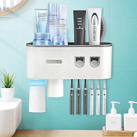 TuCao Zahnbürstenhalter Wandmontage mit 2 automatischen Zahnpastaspendern Cover