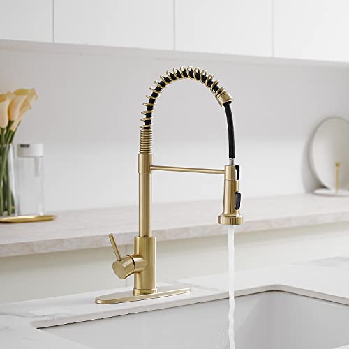 Voton Kitchen Faucets With Pull Out Sprayer Commercial Spring Kitchen Sink Faucet Brushed Gold Single Handle Kitchen Faucets With Deck Plate #TOP3