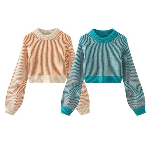 Women's Lantern Sleeve Pullover - Autumn Winter Casual Knit Sweater Crew Neck2