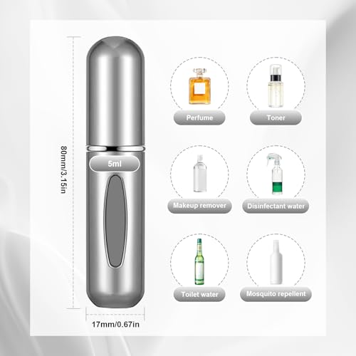 Image of Portable Mini Perfume Atomizer Bottle, 5ml /0.17oz Refillable Spray, Scent Pump Case, Travel Atomizer (Glossy Silvery)