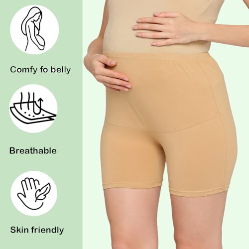 Image of Women's High Waist & Mid-Thigh Cotton Lycra Maternity Shorts|Pregnancy Panty|Maternity Panties Over The Belly for The Pre & Post Pregnancy