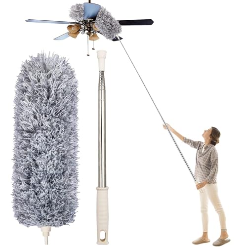 Image of SR Microfiber Feather Duster Bendable & Extendable Fan Cleaning Mop with Long Rod100 inches Expandable Pole Handle Washable Duster for High Ceiling Fans,Window Blinds, Furniture