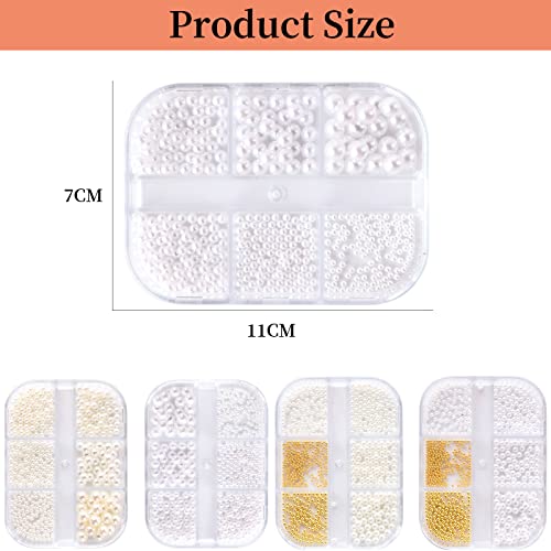 Pearl Nail Charms,2 Boxes 6 Grids Round Imitation Pearl Beads for Nails,Manicure Decorations Pearls for DIY 3D Nail Design (Nail Pearls Nail Art) - Image 2
