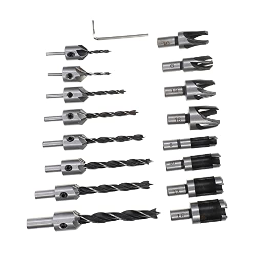 Balacoo Woodworking Drill Bit Set 16pcs Countersink Drill Bits Wood Plug Cutters Versatile for Wood Particleboard Plywood