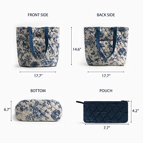 Maison D' Hermine Shopping Bag Cotton Quilted Tote Bag With Zipper Pockets & Small Pouch Shoulder Bag Grocery Bag For Gifts Beach Travel Lunch Perfect For Men Women (Bonobo - Blue) #TOP2