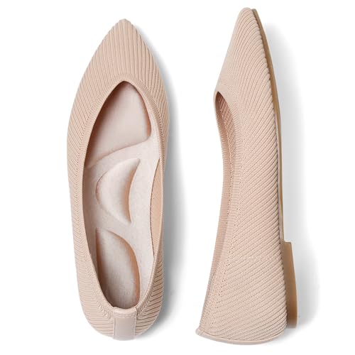 Image of CELNEPHO Red Women's Comfortable Knit Mary Jane Flats - Pointed Toe, Slip On, Arch Support, Washable, Casual & Dressy Shoes - US Size 11