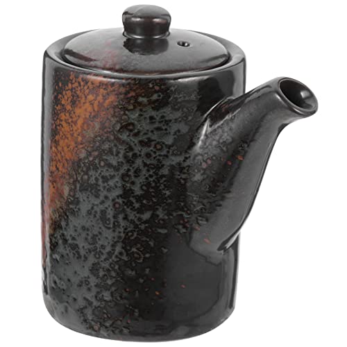 CALLARON Syrup Dispenser Japanese Ceramic Soy Sauce Dispenser Olive Oil Bottle Vinegar Cruet Earthenware Shoyu Container Pourer Liquid Condiment Pot Jar With Lid 200ml Salad Dressing Container