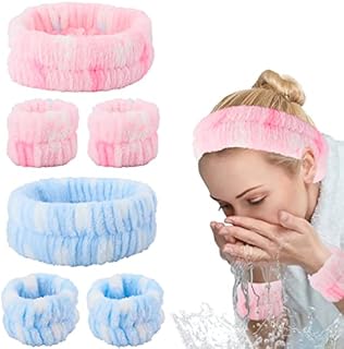 DIYBravo 6 Pcs Wrist Spa Washband Headband Set Microfiber Women Sweatband Wrist Wash Towel Band for Washing Face Yoga Sports Sweat Absorbent Keep Liquids from Spilling Down Arms (Washband Headband)