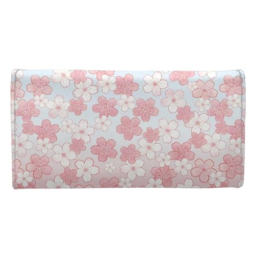 Image of AFPANQZ Womens Trifold Wallets Large Capacity Wallet, Pink Blue Cherry Blossom Luxury Three Fold Coin Purse Long Rfid Slim Card Holder Purse