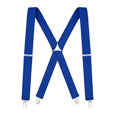 Buyless Fashion Adjustable and Elastic Men’s X Back Braces - 1 1/4" Wide - Metal Clips |Color: Royal-Blue Cover