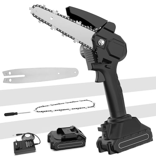 Mini Motosierra a Batería 6 Pulgadas, 1200mAh Motosierra de Mano Portátil, para Tijeras de Jardín, con Cadena Reemplazable, Tijeras de Podar Inalámbrica para Podar Árboles de Jardinería