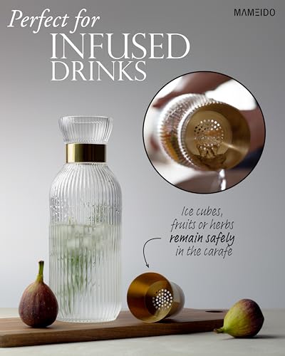 MAMEIDO Water Carafe 1.5 l, Glass Carafe with Pour spout & Sieve, Hand-Blown Water jug ​​with Noble Look for Special Occasions, carafes to give as a Gift (Crystal Silver)