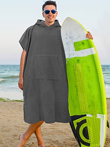 Sun Cube Surf Poncho Changing Robe With Hood | Thick Quick Dry Microfiber Wetsuit Changing Towel For Surfing Beach Swim Outdoor Sports -Grey #TOP1