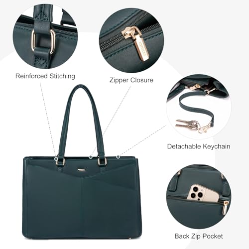 Image of LOVEVOOK Laptop Bag for Women 15.6 Inch Tote Bags Waterproof Leather Briefcase Computer Women Business Office Work Bag,Forest Green
