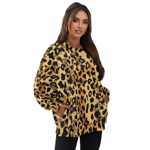 AFPANQZ Sweatshirt for Women Crewneck Long Sleeve Shirts, Leopard Skin
