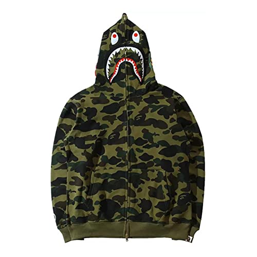 LIAOPUFUS Sudadera Shark con Capucha Hombre Pullover Deportivo de Moda Estampada (Verde Militar, S)