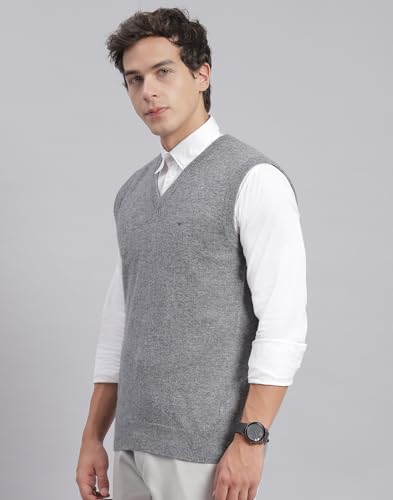 Image of Monte Carlo Off White Solid V Neck Sweater | Warm Woolen Pullover for Men | Soft Comfortable Knitted Winter Wear Sweater for Men's