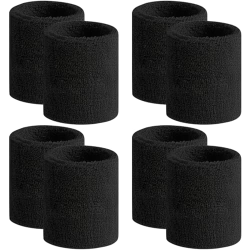 BEACE Sweatbands Sports Wristband for Men & Women -8pcs Moisture Wicking Athletic Cotton Terry Cloth Sweatband for Tennis, Basketball, Running, Gym, Working Out