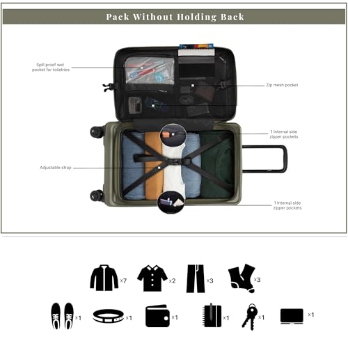 Image of F Gear Windsor Medium 68cm German Makrolon Polycarbonate|Japanese Hinomoto Wheel|Front-Opening Trunk-Style Hard Luggage|Check-in Suitcase Travel|Laptop sleeve, Expandable, Anti-Theft Zipper|Army Green