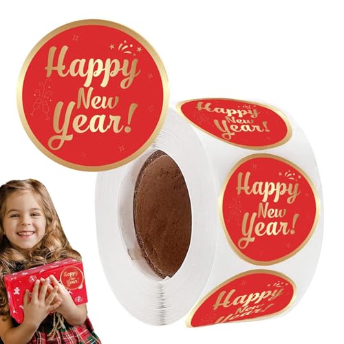 Calcomanías de Feliz Año Nuevo | 100 hojas de etiquetas redondas de papel dorado de Feliz Año Nuevo | Etiqueta adhesiva de sello de sobres de Navidad para tarjetas, sobres, bolsas