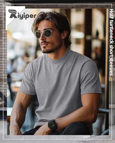 Riyiper 3 Pack Big and Tall Men's Mock Turtleneck Shirt Short Sleeve Cotton Basic Tops Slim Fit Casual Undershirt Tops2