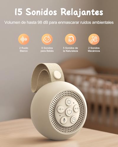 Miniatura 2 de Babacom Maquina Ruido Blanco Bebe Con Grabación De Voz - 15 Sonidos Relajantes Musica Para Dormir Luz Nocturna - White Noise Machine Portátil Con Temporizador, Memoria Y Usb-C Para Bebés Adultos