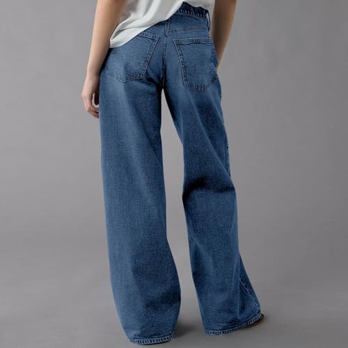 Women's Baggy Jeans 2025 Trendy Stretchy Straight Wide Leg Casual Distress Mid Waist Denim Pants Vintage Y2K Trousers4