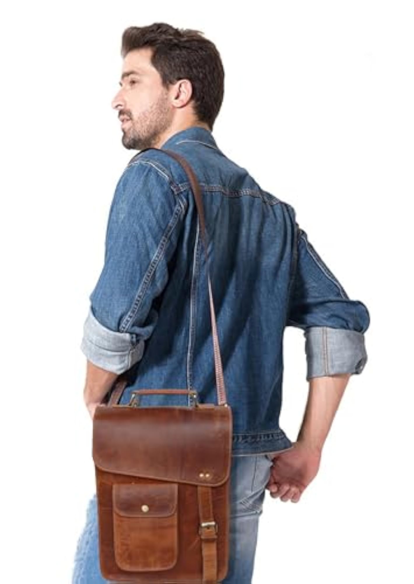 Stylish Men's Genuine Distressed Leather Messenger Bag