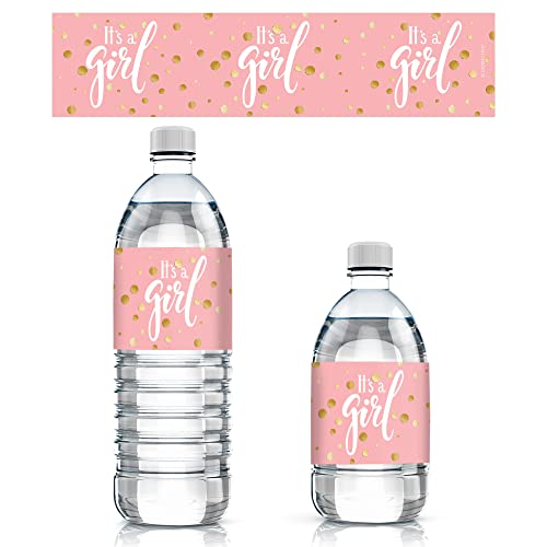 Pink And Gold It's A Girl Baby Shower Water Bottle Labels - 24 Stickers #TOP7