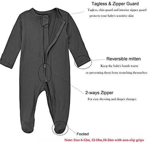 Aablexema Baby Bamboo Rayon Zipper Pajamas with Mittens