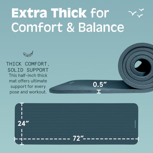 Image of Retrospec Solana Yoga Mat Thick 1 /2in Non-Slip Workout Mat with Nylon Strap - 72x24in Exercise Mat for Pilates, Stretching & Fitness - BPA Free, Easy Clean