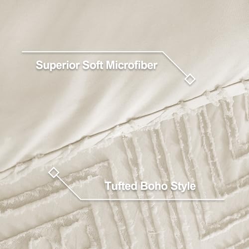 Image of Litanika Beige Oversized Queen Comforter, 3 Pieces Cream Tufted Boho Farmhouse Bedding Comforter Sets, Lightweight Fluffy Comforter Bed Set for All Season (98x98In Comforter and 2 Pillowcases)