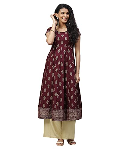 Image of PH POSHAKHUB Women's Printed Anarkali Kurta - Stylish Flared Ethnic Wear for Festive & Casual Occasions - Comfortable Fit, Soft Fabric, Elegant Design