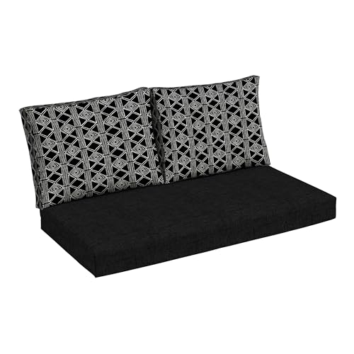 Image of Arden Outdoor Loveseat Cushion Set, 48 x 24, Water Repellent, Fade Resistant, Cushion Set for Couch, Bench, and Swing, Black Global Stripe