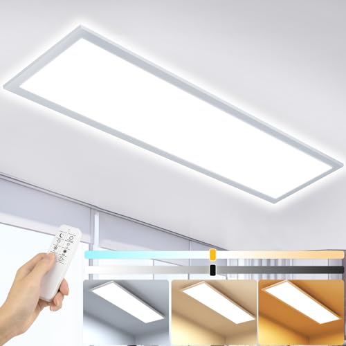 OTREN Panneau LED Ultra Plat 120x30cm, 40W Plafoniera LED Soffitto Dimmable avec Télécommande Luminaire Plafonnier Rectangulaire pour Bureau Salon Chambre...