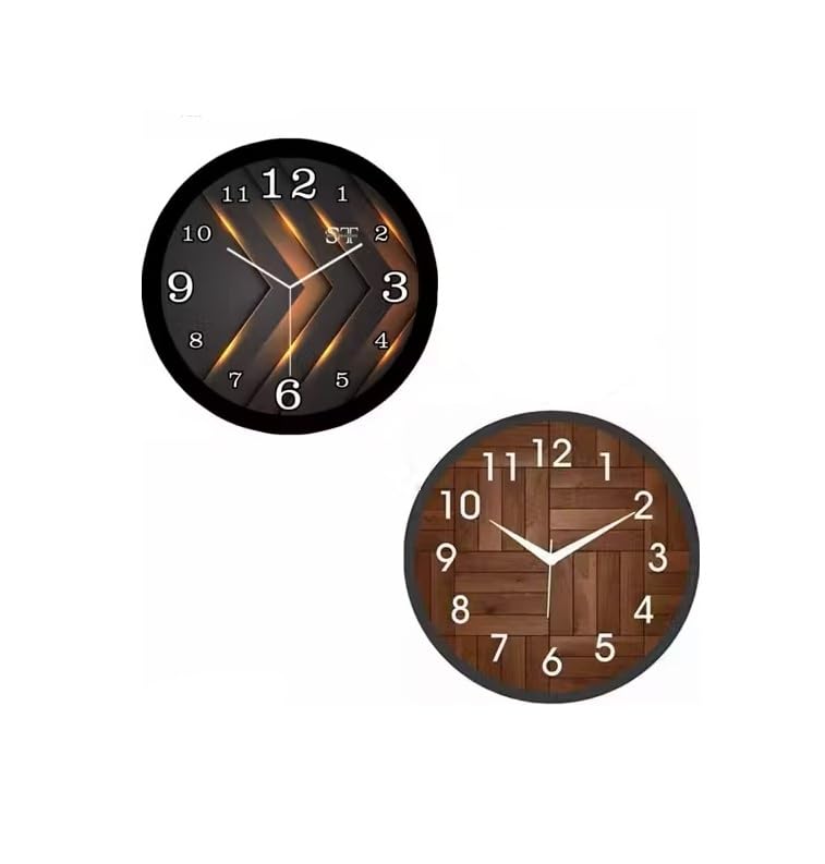 Decorative Wooden Combo Wall Clock Set Battery Powered Non Ticking Modern Home Office Room Display Multi-image-17