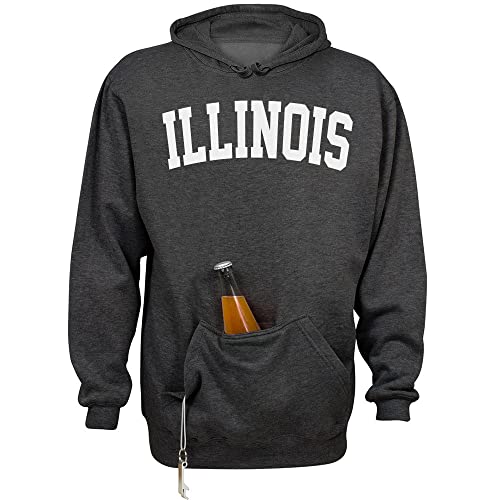 TeesAndTankYou Illinois College Style Beer Holder Tailgate Hoodie Sweatshirt Unisex X-Large Charcoal Heather