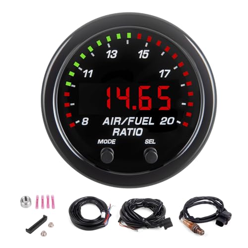 JJCOCO Wideband UEGO Air/Fuel Ratio AFR Gauge Kit 0-5V Analog Output with LSU 4.9 O2 Sensor Digital LED Display AFR/Lambda Controller Gauges 52mm (2-1/16)