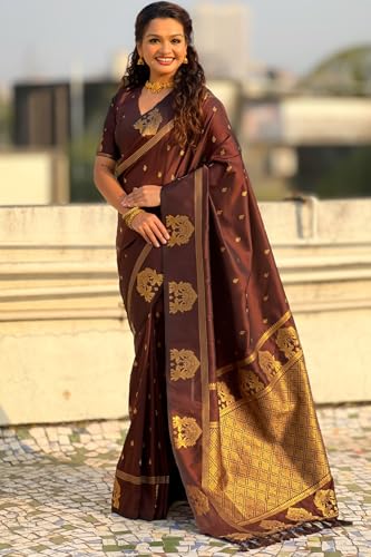 Image of SGF11 Women's Kanjivaram Pure Soft Silk Saree With Unstitched Blouse Piece