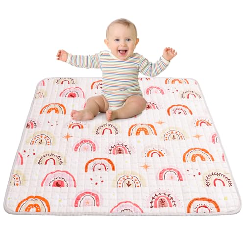 Image of XLSXEXCL Baby Floor Play Mat 50x50”, Boho Rainbow Baby Play Mat Non-Slip Crawling Mat Foldable Playpen Mat Playmat Machine Washable Baby Mat for Babies Infants, and Toddlers