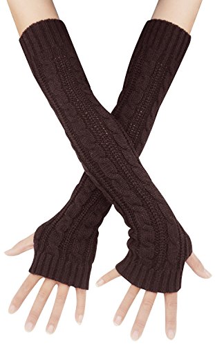 Bellady Womens Lady's Fingerless Design Thumb Hole Arm Warmer Gloves, Coffee