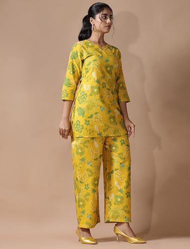 Image of Pinkmint Women's Pure Cotton Co Ord Set l Kurta Sets for Women |Kurta Sets| Printed Kurta with Pant l Stylish Pocket & 3 /4 Sleeve Women Co-ord Set (Avaiable in Plus size)
