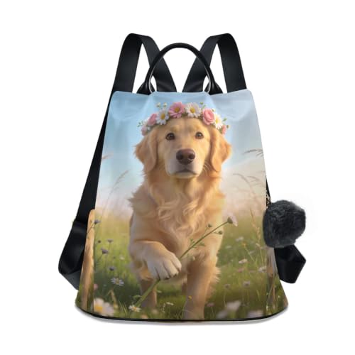 Sac à dos femme zippé antivol motif chien de fleurs idée cadeau originale