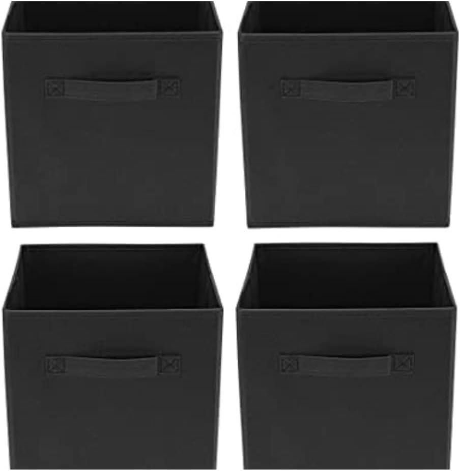 Black Foldable Storage Cubes with Handles, 30cm x 30cm x 30cm,Fabric Storage Boxes, Toy Baskets for Baby Clothes Home and Office Room Organizers (Black)